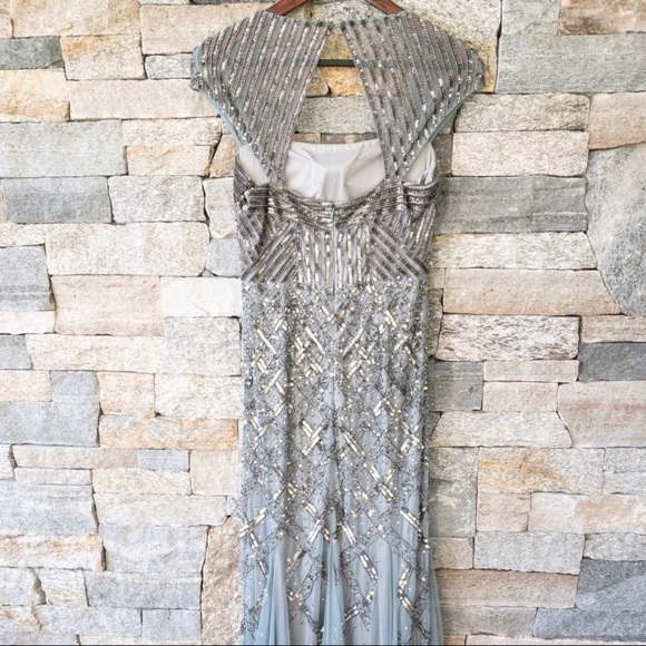 Adrianna Papell beaded capsleeve sweetheart neck long dress - Picture 7 of 16